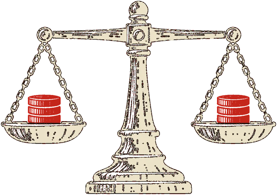 Balance scales, one pan per fighter